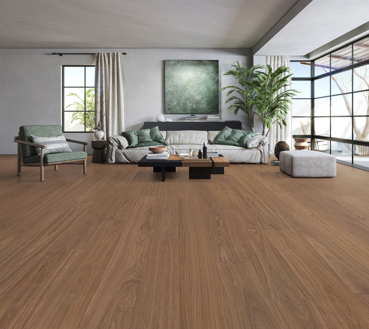 Nearwood Black Collection GA152404 Walnut Reserve 15.5 mm T x 9.05" In W x 74.8" In L AC5 HDF Click-Lock Waterproof Laminate Plank Flooring (28.22 sf / box)