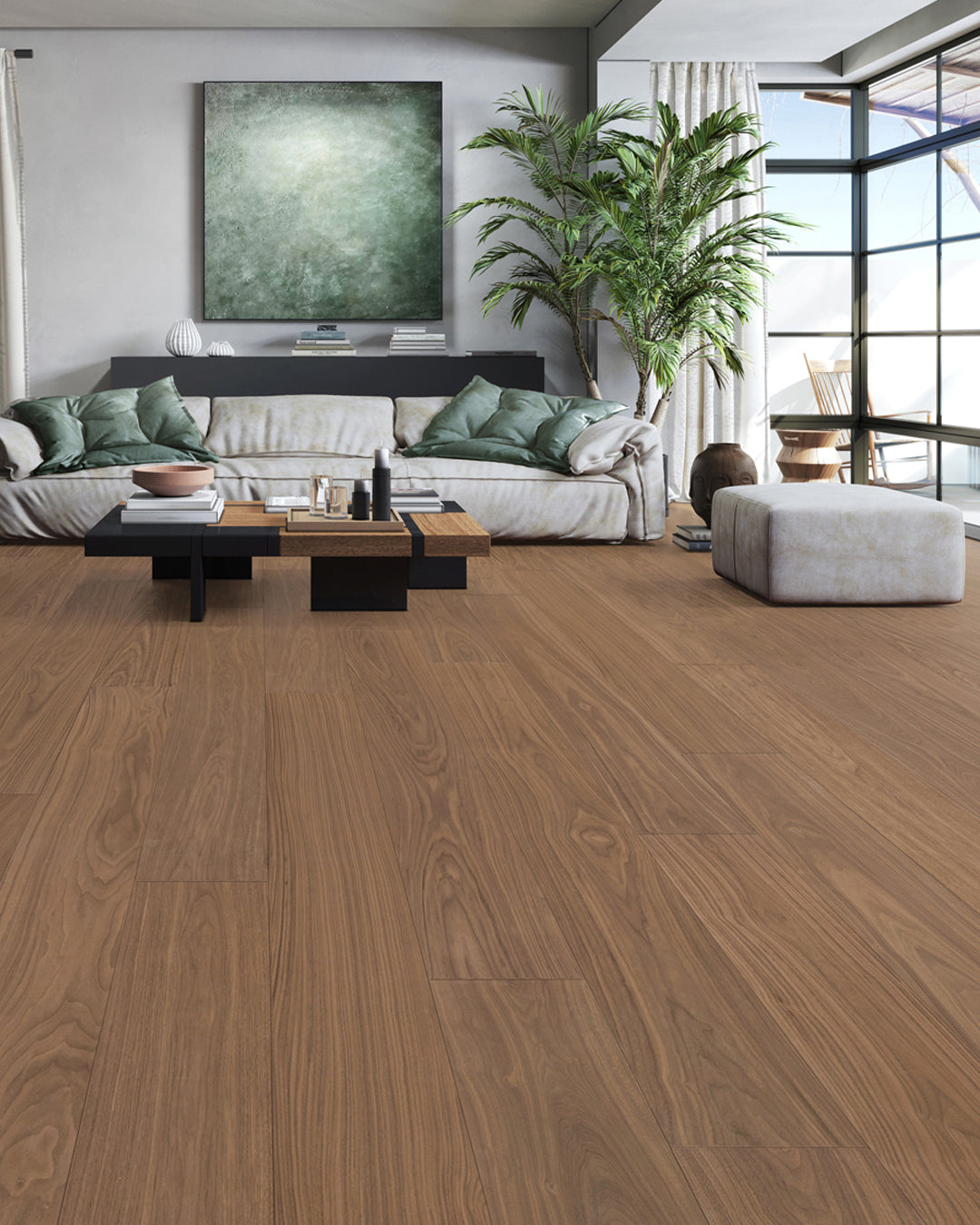 Nearwood Black Collection GA152404 Walnut Reserve 15.5 mm T x 9.05" In W x 74.8" In L AC5 HDF Click-Lock Waterproof Laminate Plank Flooring (28.22 sf / box)